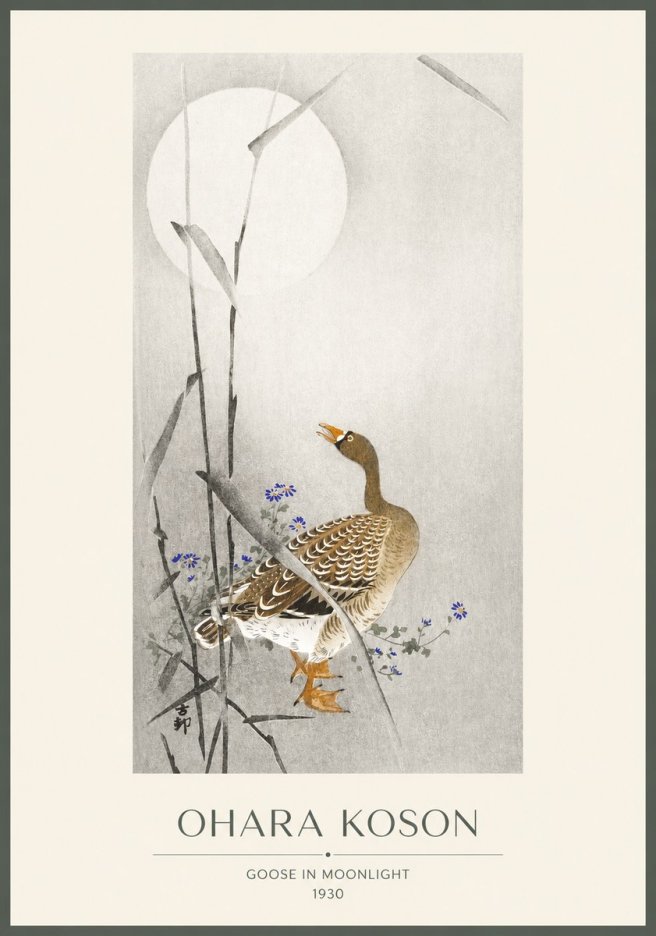 Ohara Koson Goose in Moonlight No1 - Affiche