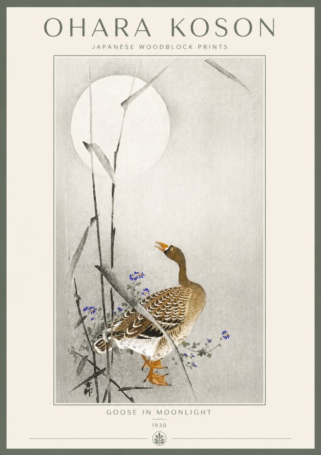 Ohara Koson Goose in Moonlight No2 - Affiche