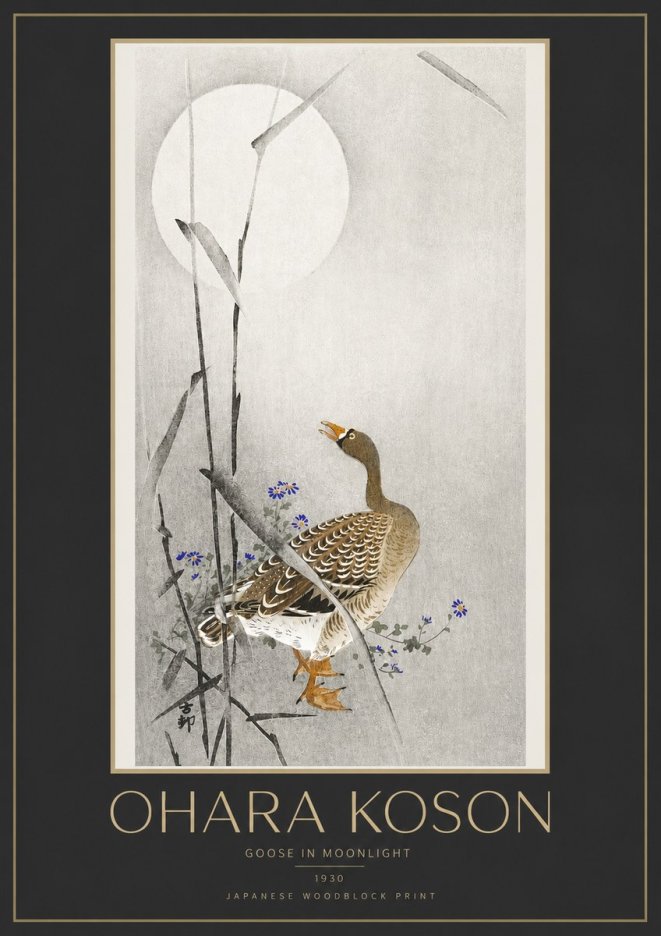 Ohara Koson Goose in Moonlight No3 - Affiche