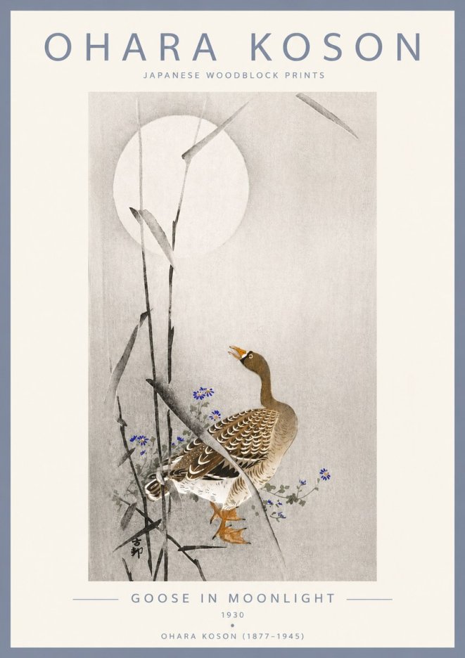 Ohara Koson Goose in Moonlight No4 - Affiche