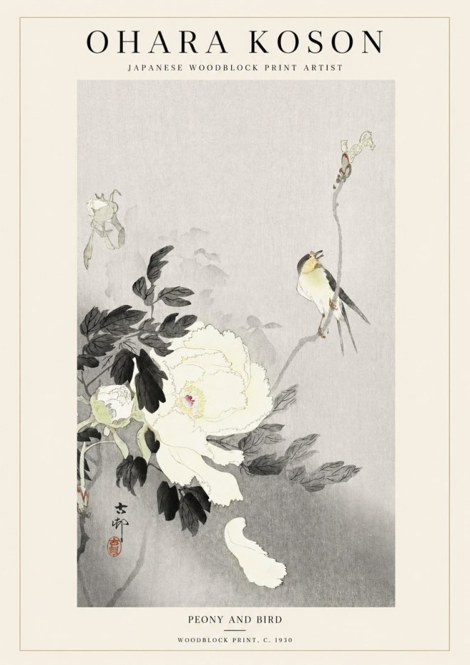 Ohara Koson Peony and Bird No1 - Affiche