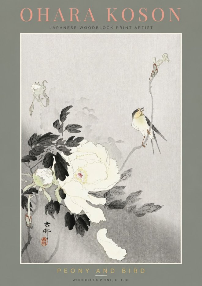 Ohara Koson Peony and Bird No2 - Affiche