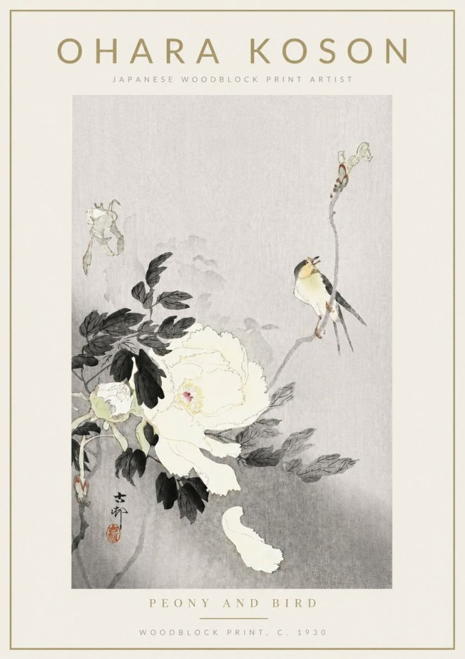 Ohara Koson Peony and Bird No4 - Affiche