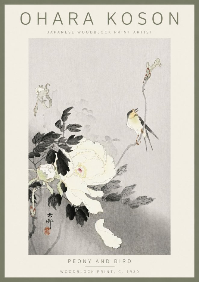 Ohara Koson Peony and Bird No5 - Affiche