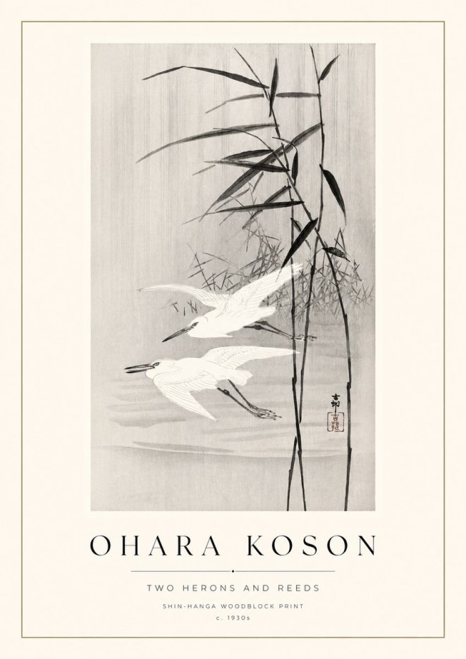 Ohara Koson Two Herons and Reeds No1 - Affiche