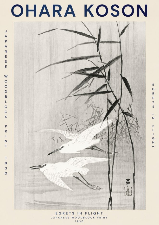 Ohara Koson Two Herons and Reeds No3 - Affiche