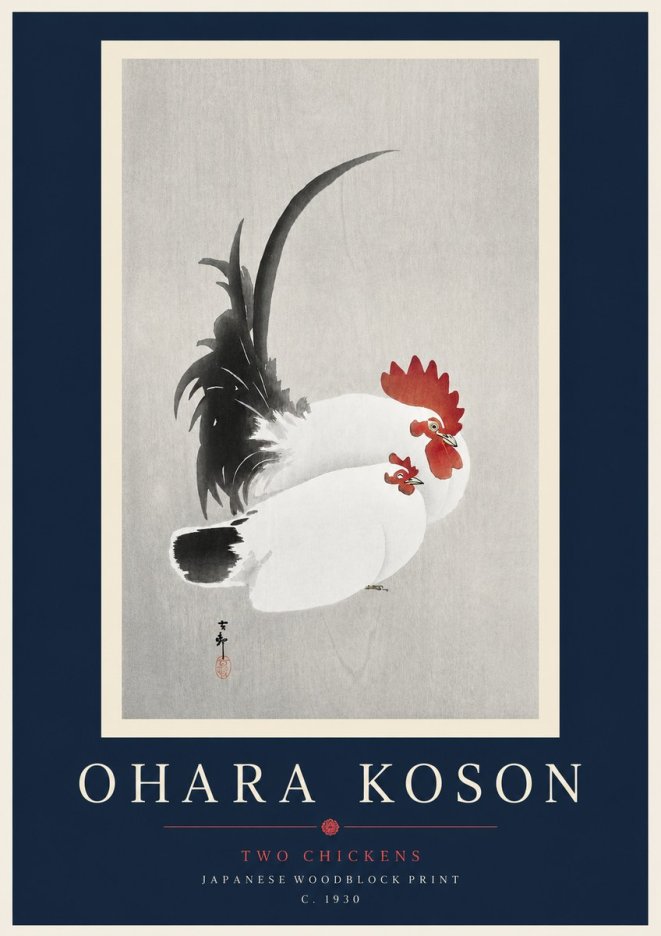 Ohara Koson Two Chickens No3 - Affiche