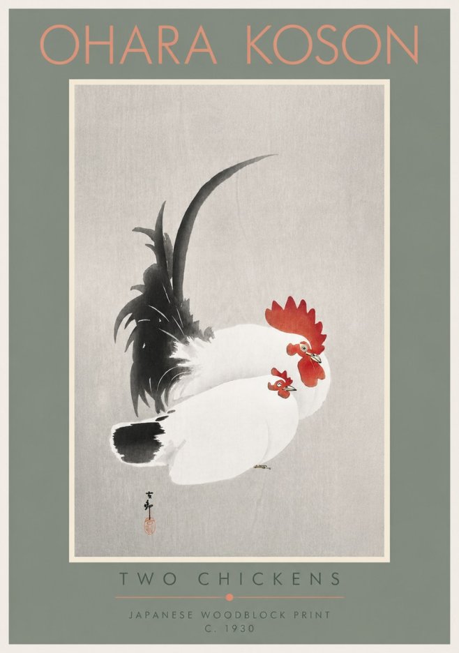 Ohara Koson Two Chickens No4 - Affiche
