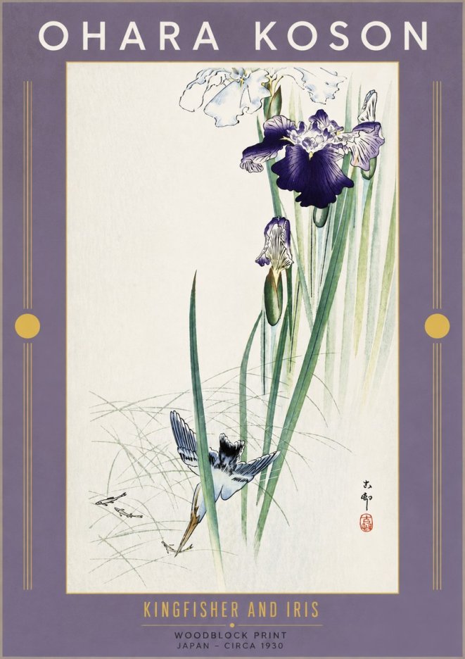 Ohara Koson Kingfisher and Iris No5 - Affiche