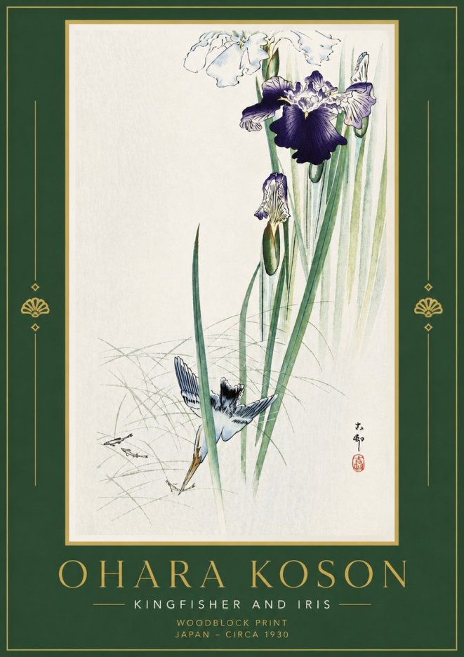 Ohara Koson Kingfisher and Iris No6 - Affiche