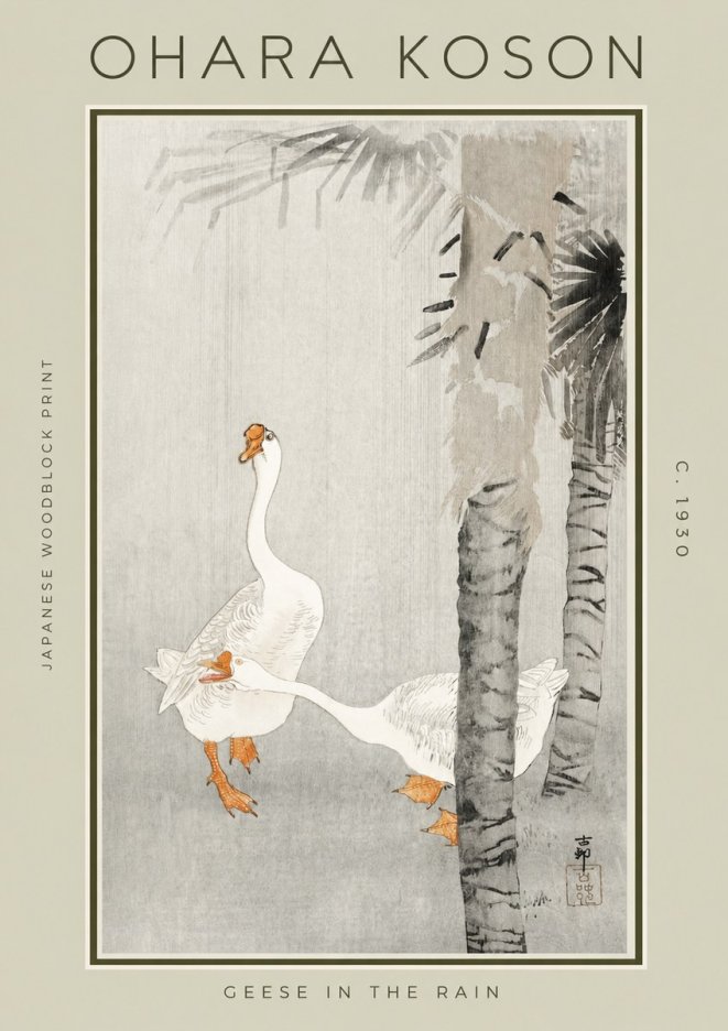 Ohara Koson Geese in the Rain No2 - Affiche