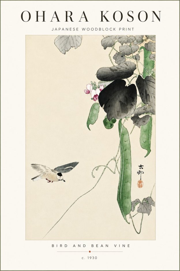 Ohara Koson Bird and Bean Vine No4 - Affiche