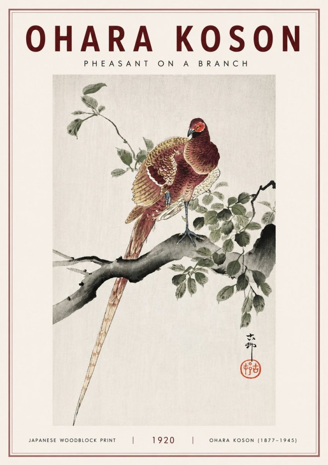 Ohara Koson Pheasant on a Branch No3 - Affiche