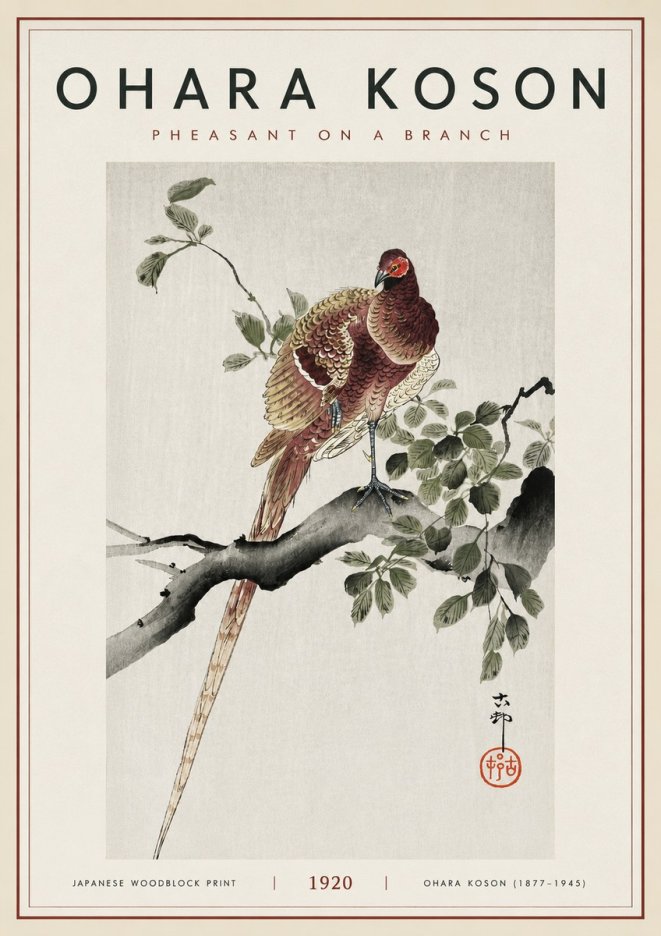 Ohara Koson Pheasant on a Branch No6 - Affiche