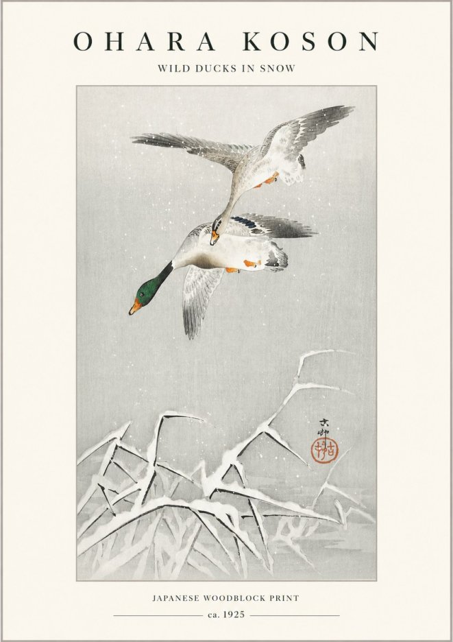 Ohara Koson Wild Ducks in Snow No1 - Affiche