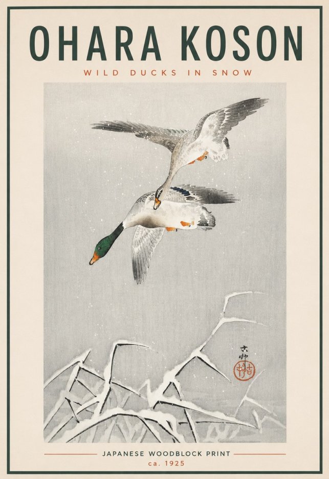 Ohara Koson Wild Ducks in Snow No4 - Affiche
