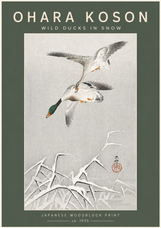 Ohara Koson Wild Ducks in Snow No5 - Affiche