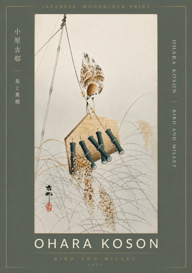 Ohara Koson Bird and Millet No2 - Affiche