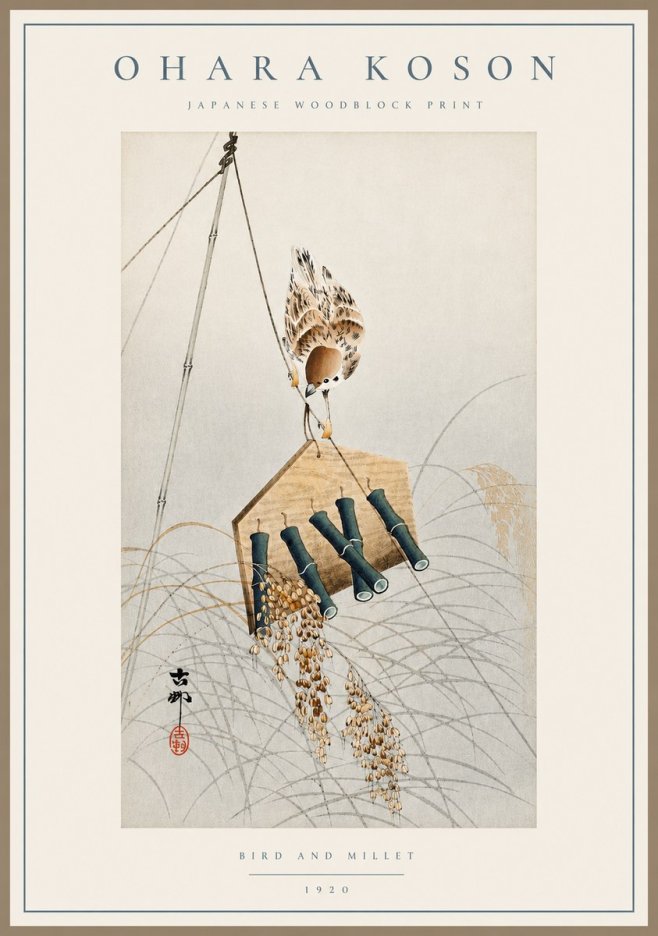 Ohara Koson Bird and Millet No3 - Affiche