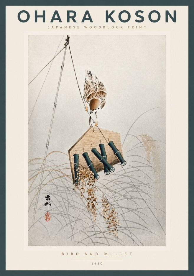 Ohara Koson Bird and Millet No4 - Affiche