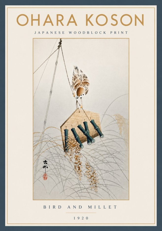 Ohara Koson Bird and Millet No5 - Affiche