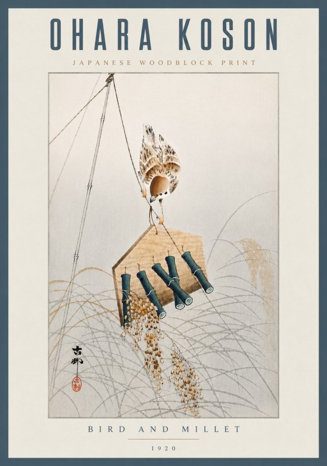Ohara Koson Bird and Millet No6 - Affiche