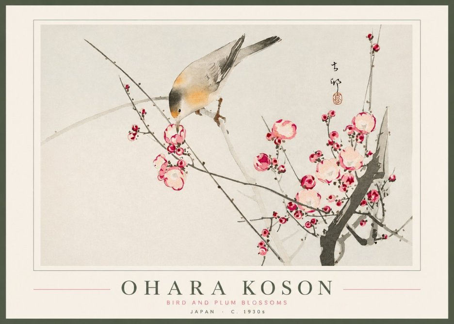 Ohara Koson Bird and Plum Blossoms No2 - Affiche