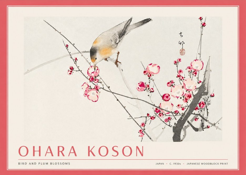 Ohara Koson Bird and Plum Blossoms No3 - Affiche