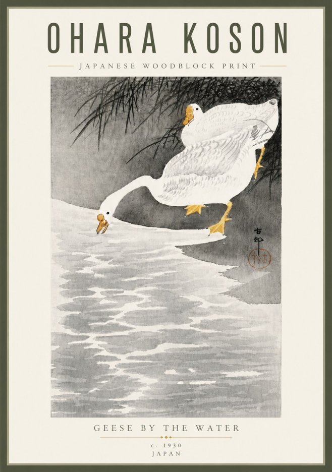 Ohara Koson Geese by the Water No5 - Affiche
