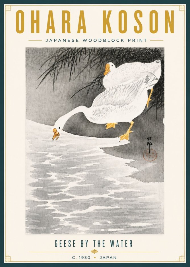 Ohara Koson Geese by the Water No6 - Affiche