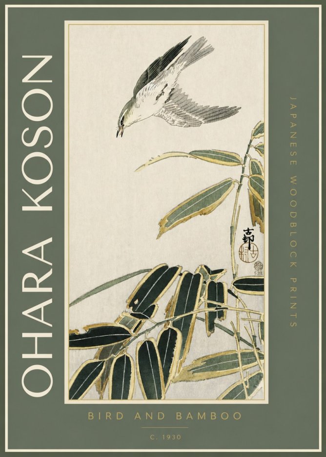 Ohara Koson Bird and Bamboo No2 - Affiche