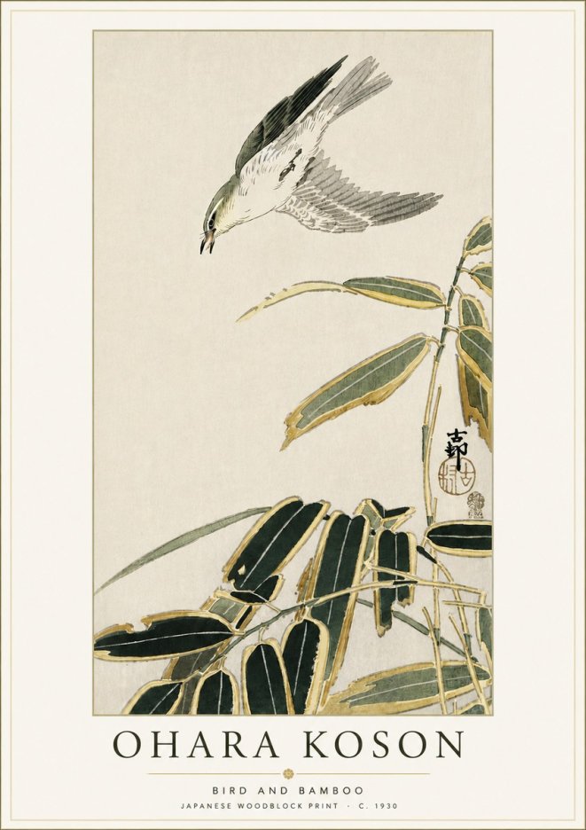 Ohara Koson Bird and Bamboo No4 - Affiche