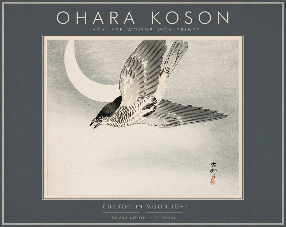 Ohara Koson Cuckoo in Moonlight No2 - Affiche