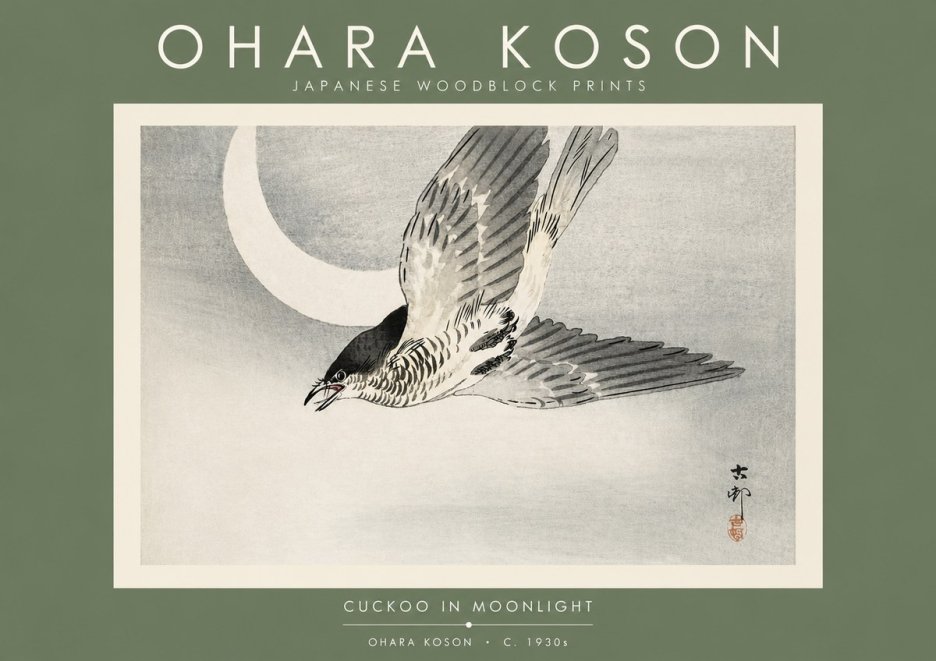 Ohara Koson Cuckoo in Moonlight No4 - Affiche
