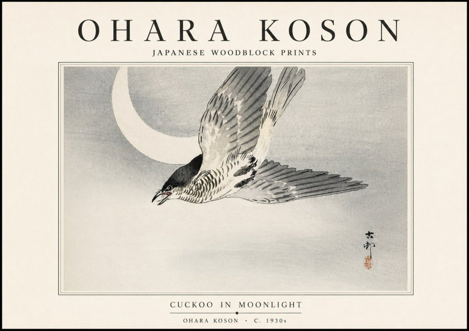 Ohara Koson Cuckoo in Moonlight No5 - Affiche