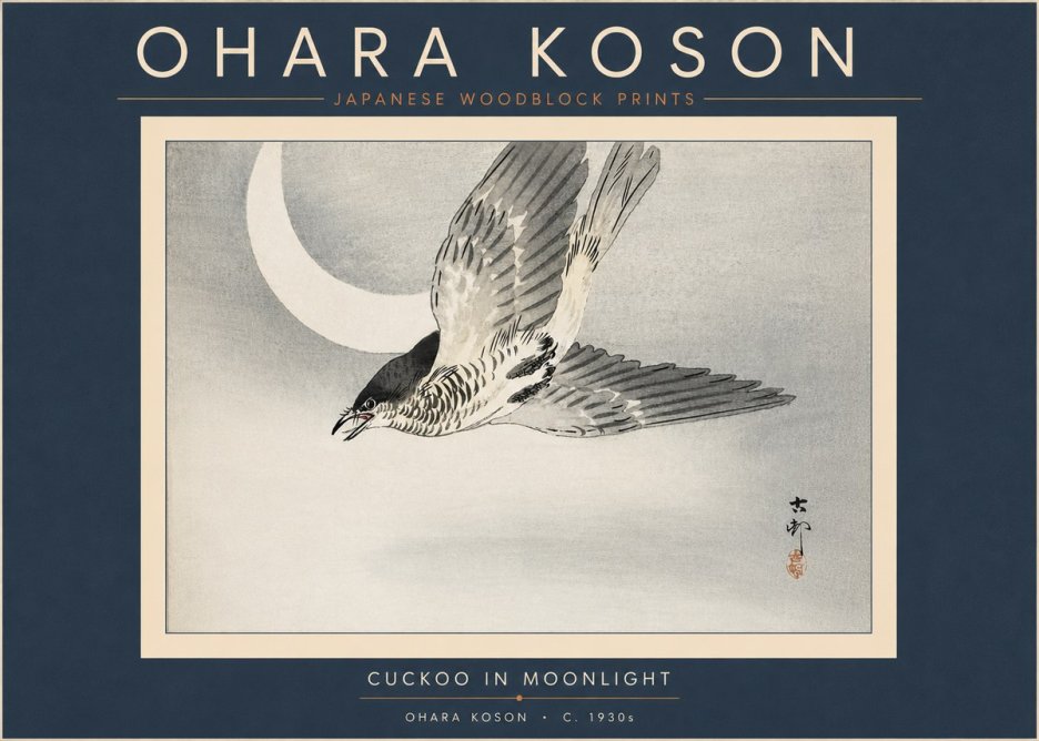 Ohara Koson Cuckoo in Moonlight No6 - Affiche