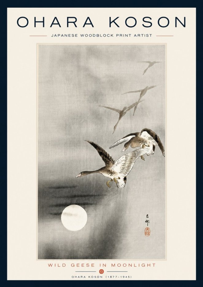 Ohara Koson Wild Geese in Moonlight II No5 - Affiche