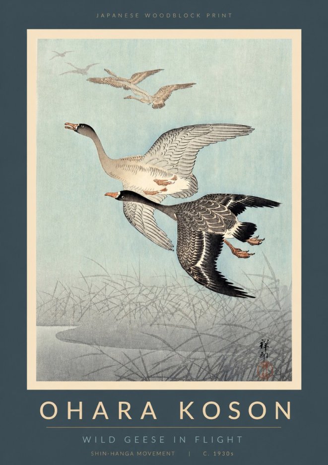 Ohara Koson Wild Geese in Flight II No2 - Affiche