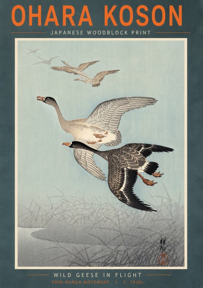 Ohara Koson Wild Geese in Flight II No5 - Affiche