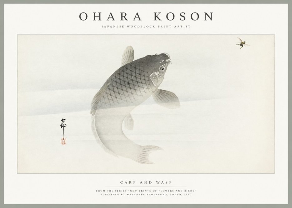 Ohara Koson Carp and Wasp No1 - Affiche