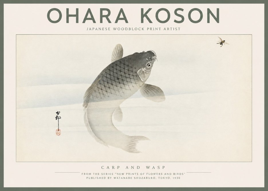 Ohara Koson Carp and Wasp No2 - Affiche