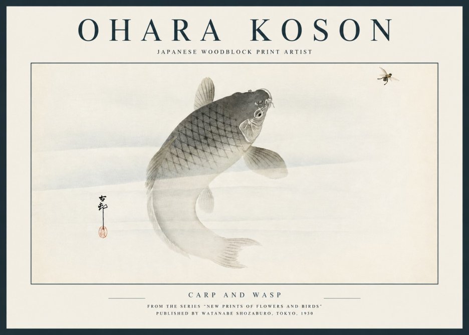 Ohara Koson Carp and Wasp No3 - Affiche