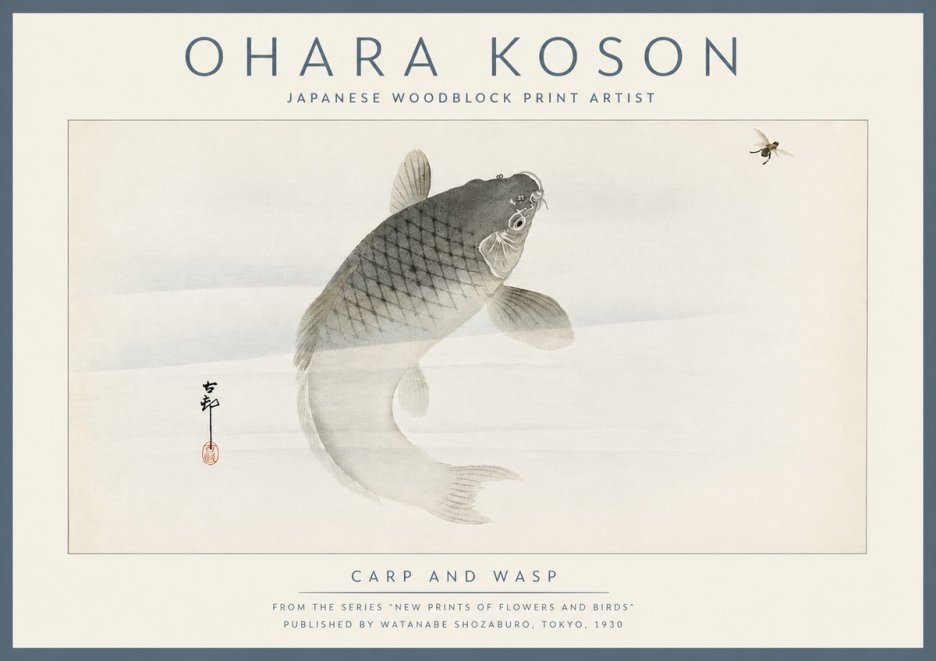 Ohara Koson Carp and Wasp No6 - Affiche