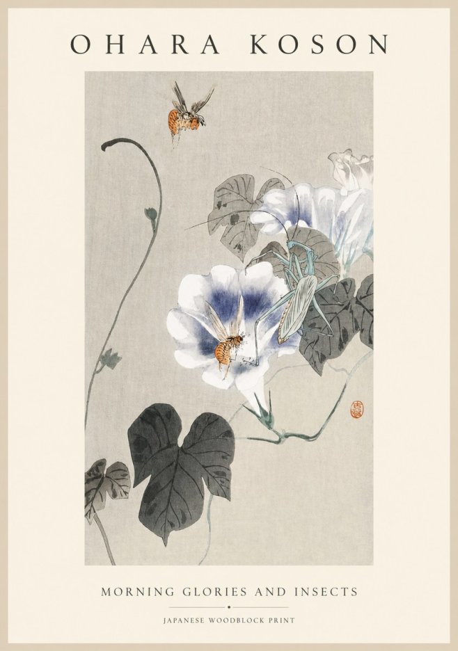 Ohara Koson Morning Glories and Insects No1 - Affiche