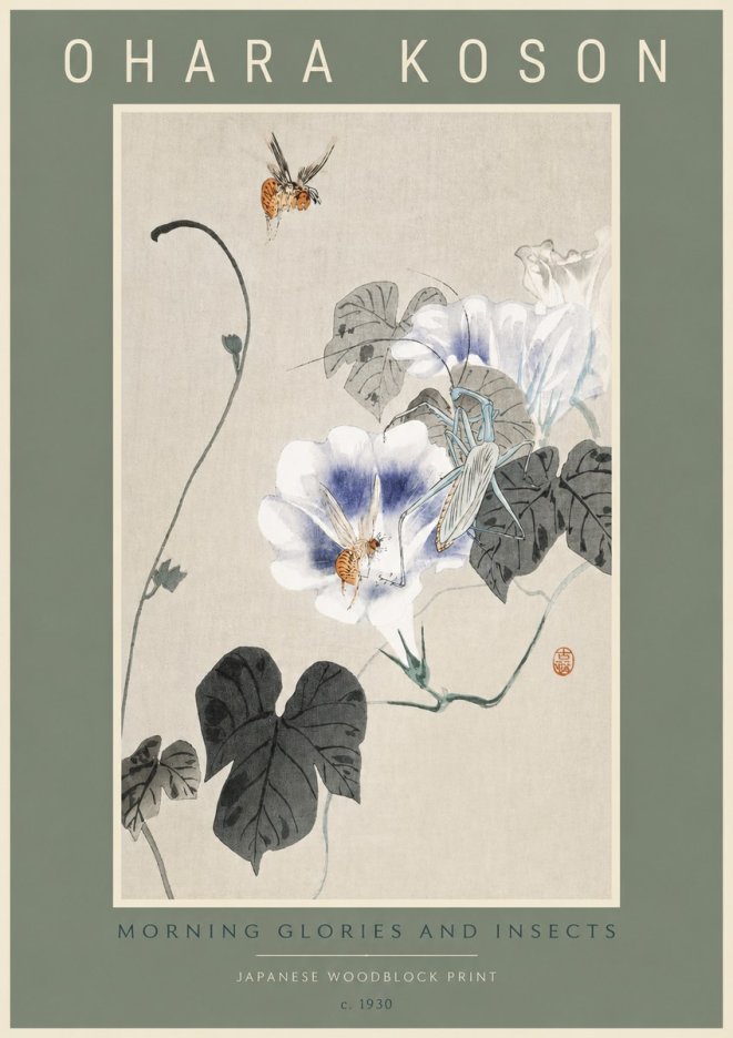 Ohara Koson Morning Glories and Insects No2 - Affiche