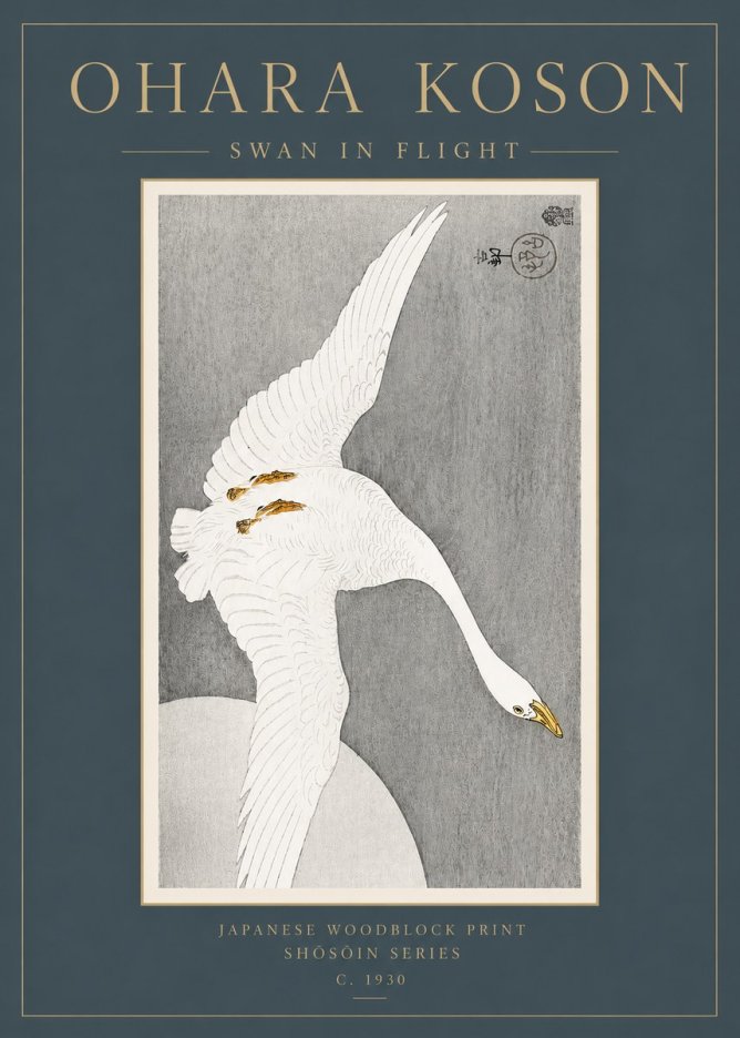 Ohara Koson Swan in Flight No3 - Affiche