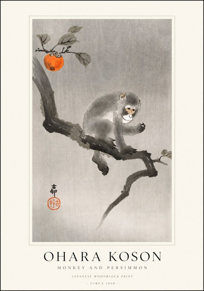Ohara Koson Monkey and Persimmon No1 - Affiche