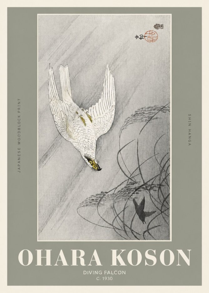 Ohara Koson Diving Falcon No2 - Affiche