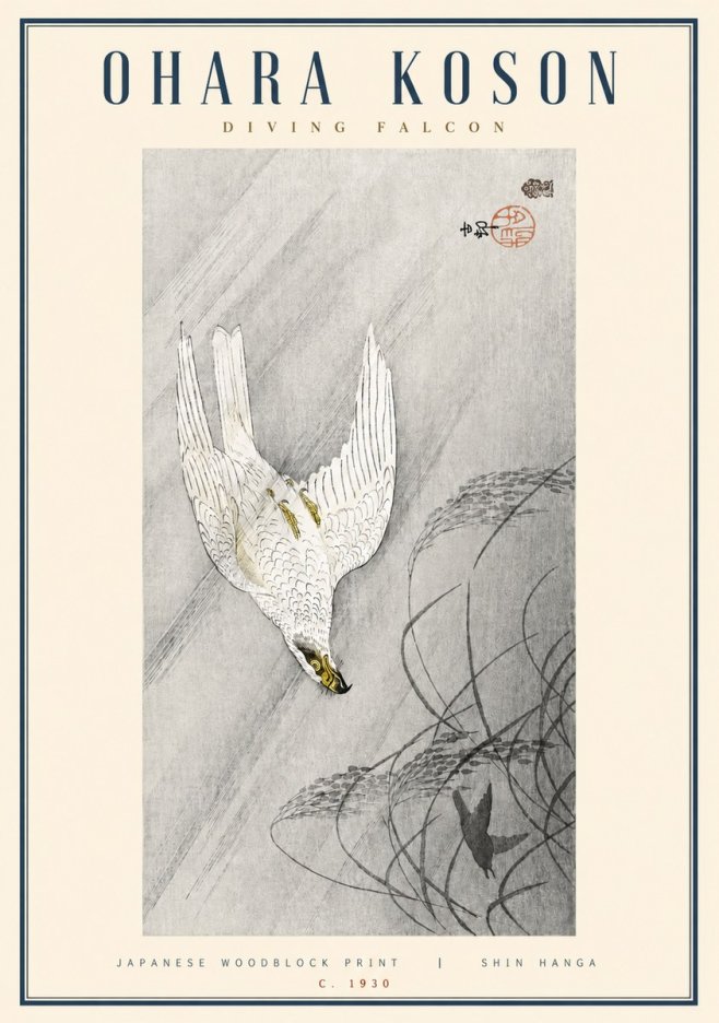 Ohara Koson Diving Falcon No3 - Affiche