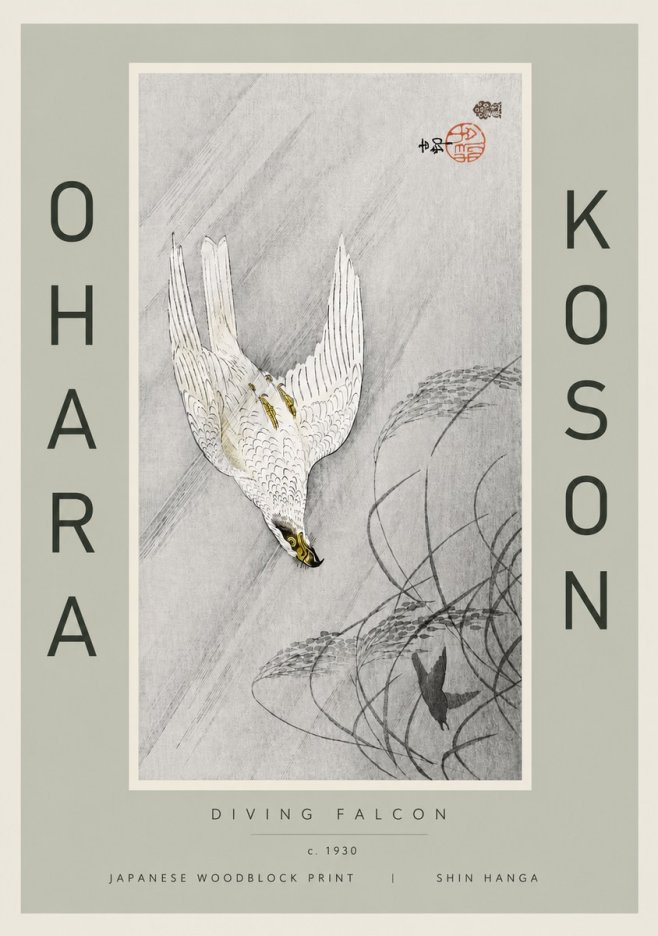 Ohara Koson Diving Falcon No6 - Affiche